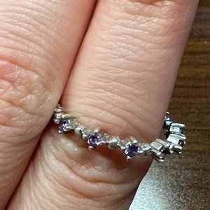925 Sterling Silver Eternity Thin Amethyst Ring